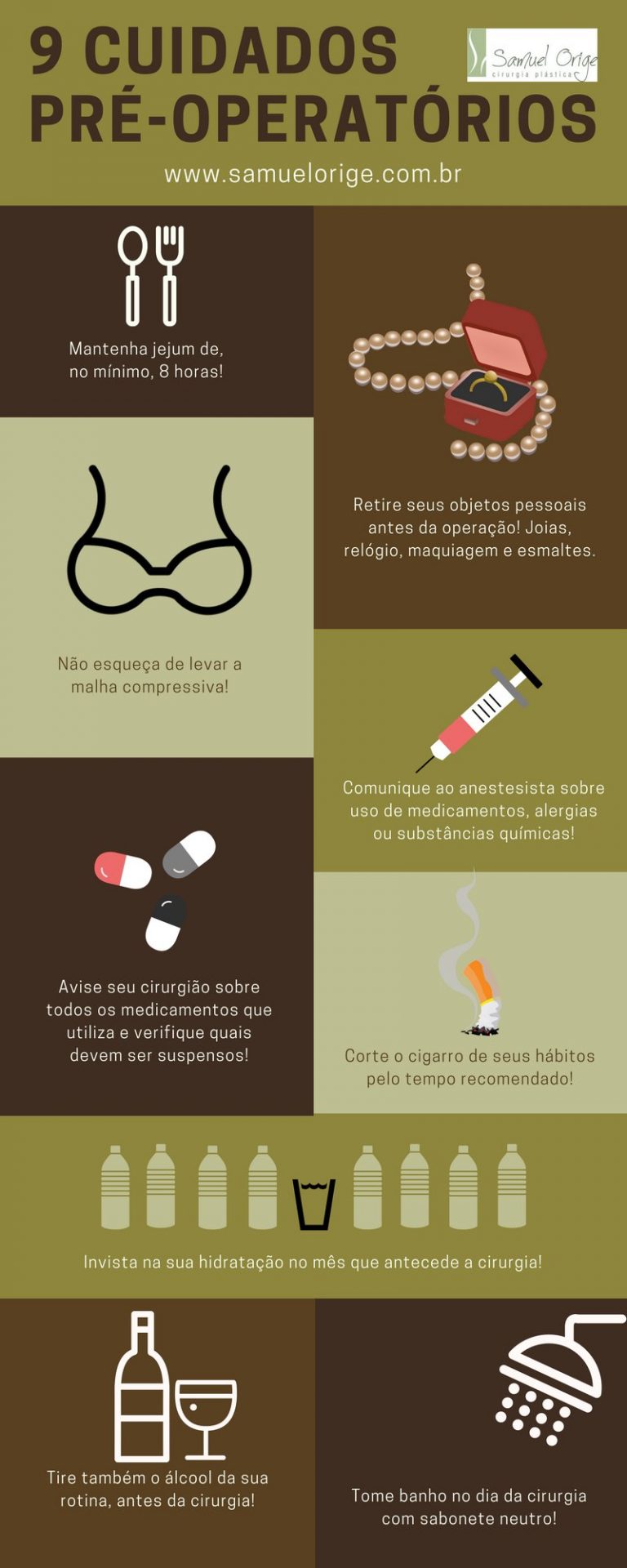 Infográfico 9 cuidados pré operatórios da cirurgia plástica Samuel